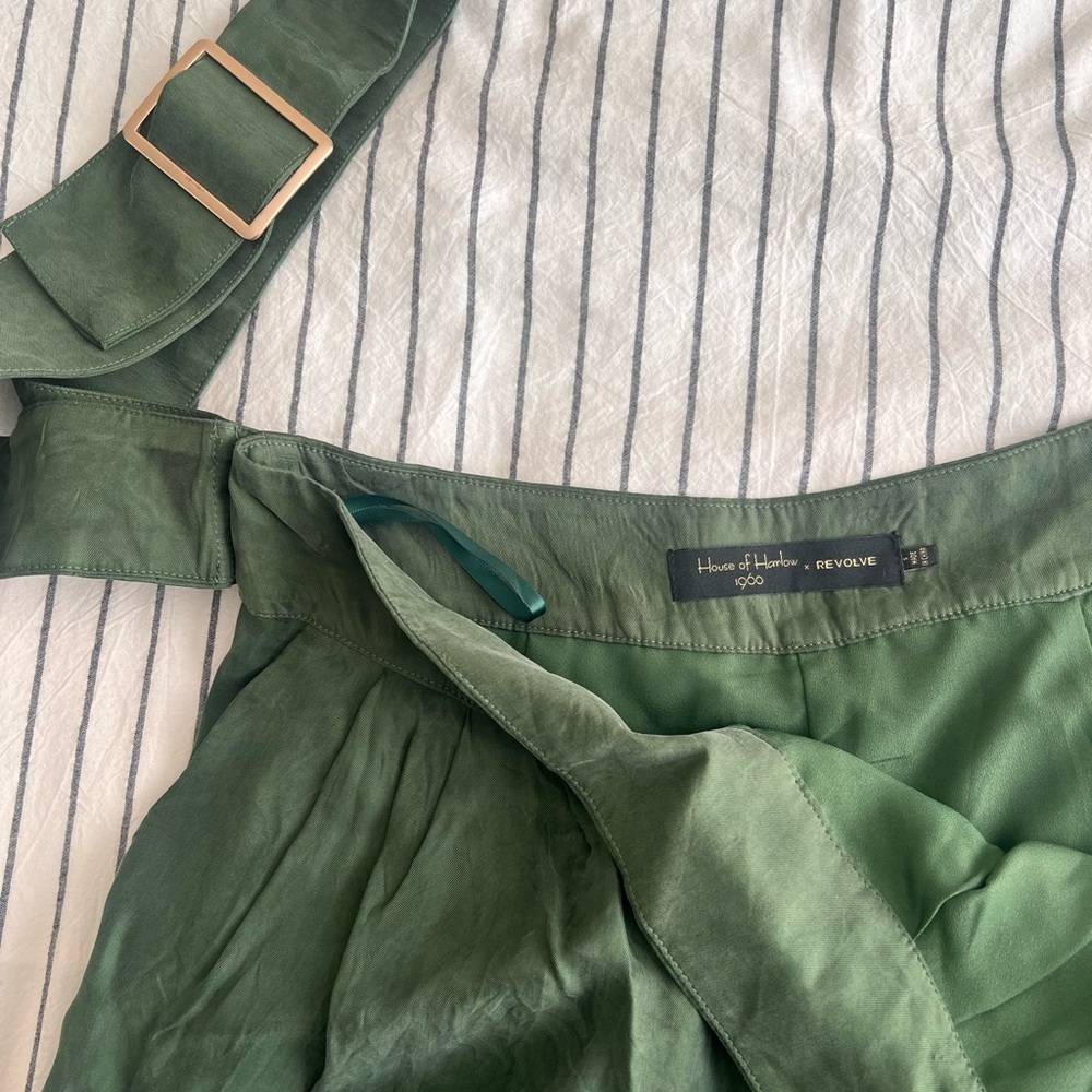 REVOLVE House of Harlow 1960 Olive Green Suede Pants High Waist Belted  Small - Picture 4 of 6